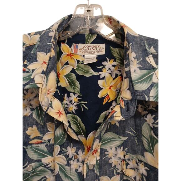 Cowboy Gang Shirt Men's 2XL Blue Pearl Snap Hawaii Floral PLUMERIA Western Boho - Picture 4 of 16